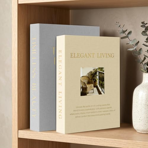 AKONEGE 2 Stück Deko Bücher coffee table book, Leinen Dekorative Bücher Fake Buch mit Magnetverschluss, Dekobücher Set Bücherboxen für Wohnkultur Bücherregal Couchtisch, Grau und Beige