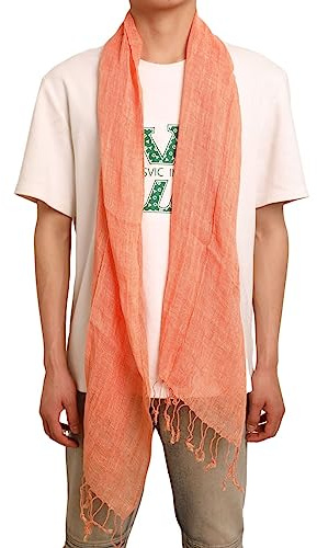 Prettystern Bufanda ligera para hombres con flecos de lino de colores sólidos Bufanda para hombres T26 naranja