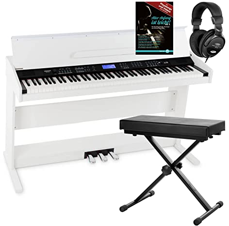 FunKey DP-88 II Digitalpiano Set (88 anschlagsdynamische Tasten, 360 Sounds, 160 Styles, MP3-Player, inkl. Keyboardbank, Kopfhörer und Klavierschule) weiß