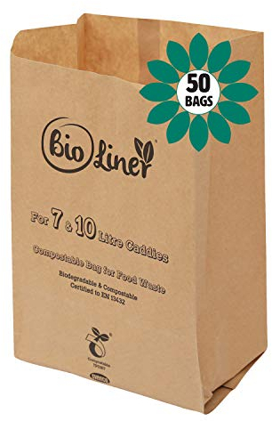 7L & 10L - 50 x Paper - Compostable Brown Caddy Food Waste Bin Liners/Bin Bags