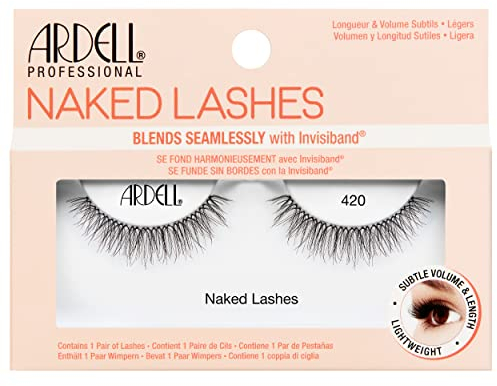 Ardell Pestañas postizas desnudas 420 negro ligero aireado súper suave cómodo Invisiband luz entrecruzada longitud corta aspecto natural vegano libre de crueldad pestañas postizas