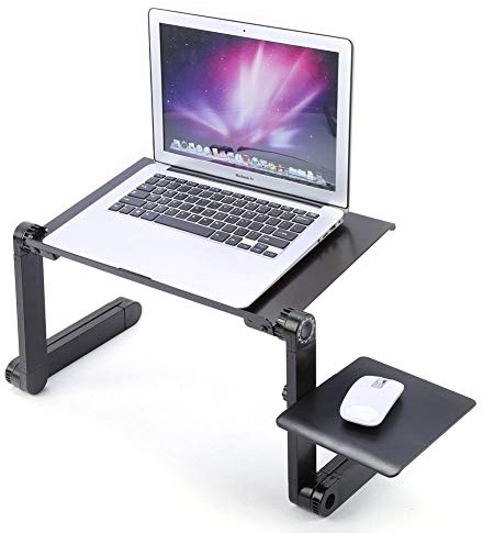 Ejoyous Tavolino Porta PC in Alluminio, Tavolo per Computer Portatile a 360° con Foro di Sfiato e Pannello del Mouse, Supporto per Computer per PC Book, Nero 48 x 26 cm