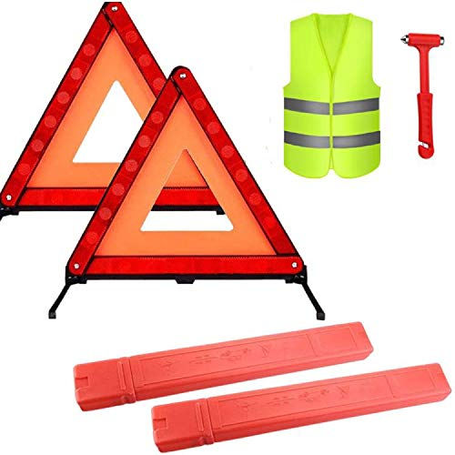 Warndreieck-Set, 4 Stück, faltbar, Sicherheitshammer für Auto, Straßenrand, Notfall mit reflektierender Warndreieck, Sichtbarkeit, Weste, Pannen, Notfälle