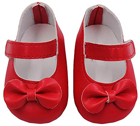 Aeromdale Puppenschuhe PU Schuhe mit Schleife für 45,7 cm American Doll Girls Puppen 46cm Puppenzubehör Spielzeug - Rot - 1 Paar