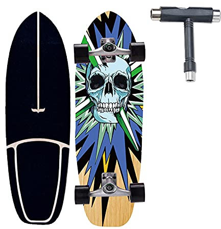VOMI 30 Zoll Land Surf Carving Skateboards Komplette Schädel Design, 7 Lagigem Kanadisches Ahornholzdeck Cruiser Surfskate Board CX4 Bridge für Anfänger Teenager Erwachsene City Street, mit T-Tool,A
