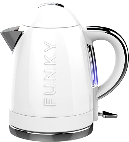 FUNKY Retro Kettle, Large 1.7L Capacity, 3kw Fast Boil with Easy Pour - White