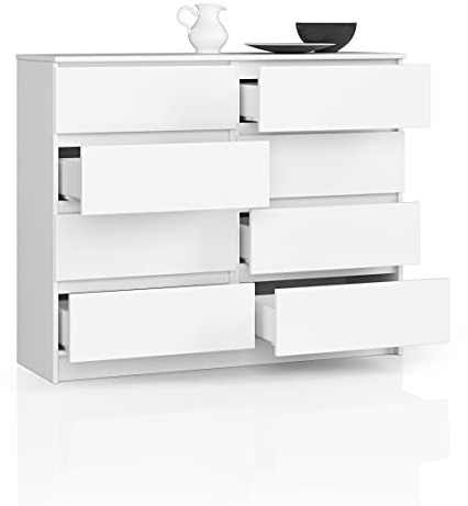 BDW Commode, 8 tiroirs, grand espace de rangement, penderie, couloir, salle de bain, commode, armoire multifonction, dimensions : 120 x 99 x 40 (blanc)