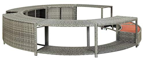 Gecheer Whirlpool Umrandung mit Stauraum Rund Poolumrandung Poolverkleidung für Spa Grau Poly Rattan