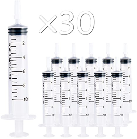 JOLLY PARTY 10ml Plastic Syringes, Small Syringe with Tip Cap, 30 Pack Oral Syringe for Scientific Labs, Feeding Pets, Measurement, Refilling, Mini 10ml Measuring Tools for Liquid, Needleless