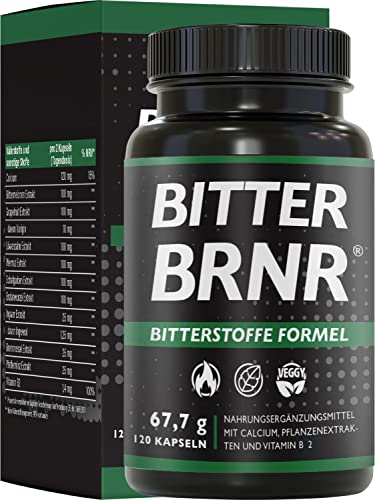 BRNR BITTER BRNR Bitterstoffe Formel und Stoffwechsel Komplex mit Vitamin B2, Verdauungsenzyme mit Calcium, Alternative zu Bitterstoffe Tropfen, 120 Kapseln