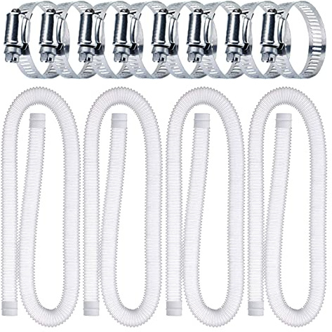 4Pcs Swimming Pool Hose Replacement Hose,1.25 Inches Pool Hose for Above Ground Pools,Swimming Pool Filter Pump Replacement with 8 Pcs Clamps,Compatible for Filter Pump 330GPH,530GPH,1,000GPH (White)