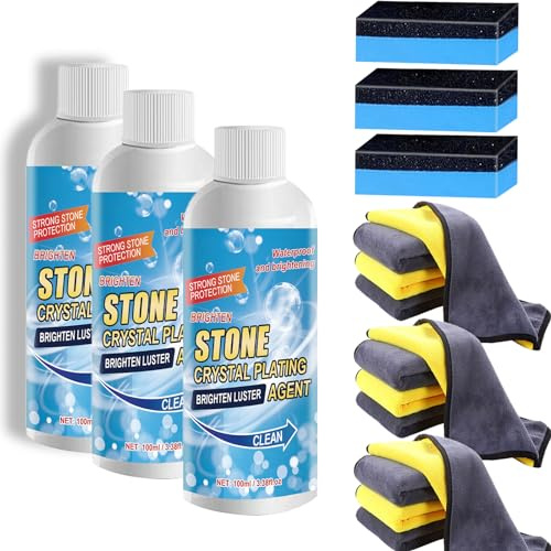 Stone Stain Remover Cleaner, Kitchen Marble Oil Stain Cleaner, Marble Stone Cleaner Polishes, Crystal Plating Agent for Marble, Tile, Granite, Kitchen Cooktops (3 stück)