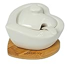 Bombonera de boda azucarero corazón de porcelana con base de bambú harmony PRMT23047