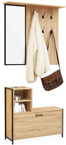 IDMarket - Eingangsgarderobe Detroit mit Spiegel und Schuhablage im Industriedesign