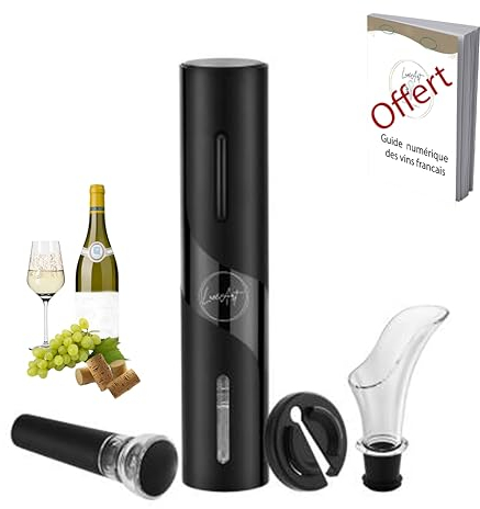 LuxéArt Tire-Bouchon Electrique sans fil - Nombreuses fonctionnalités : Ouvre-bouteille automatique, coupe-capsule, verseur, aérateur, bouchon à vide. Idéal cadeau de Noel