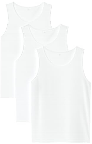 COSHAL® 3 Men's Cotton Vests Tank Tops White Sleeve-Less Plain Undershirts Out Door Breathable Slim Fit Summer Top Vest Everyday Athletic wear, Easy Fit Dry-Fit Workout Shirts White, 3XL
