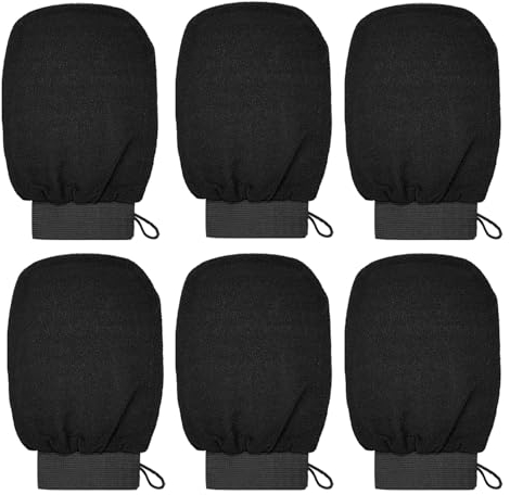 KEYRI 6 Stück Peelinghandschuh, Exfoliating Gloves für Frauen Scrub Wash Mitt zum Baden oder Duschen Peeling Handschuh für Hautmassage Entfernen Abgestorbener Haut Sonnenbräune Entfernen (Schwarz)