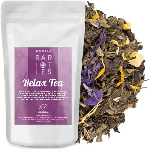 RELAX TEA | Tisana Rilassante a base di Fiori di Camomilla, Valeriana ed Ortica | Contro Ansia e Stress per Dormire Meglio | Confezione Regalo Salva Aroma | Gusto Cocco e Lime