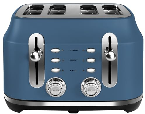 Rangemaster RMCL4S201SB Stone Blue 2.1kW 4 Slice Toaster with Defrost, Cancel & Reheat Functions, Removable Crumb Tray & 6 Power Levels with 2 Year Guarantee