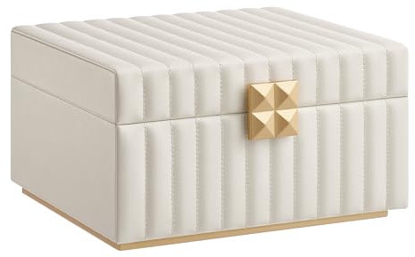 SONGMICS HOME ANAH Kollektion - Schmuckkästchen 2 Ebenen, Schmuckbox mit Spiegel, Schmucktablett herausnehmbar, PU mit Nähten, Schwebe-Effekt, 21,5 x 24 x 13,5 cm Geschenkidee, wolkenweiß JBC182W01