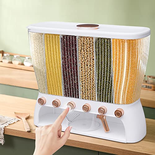 HauTour Dispenser per cereali, dispenser per cereali con 6 griglie, secchio da viaggio, dispenser per cereali con 6 scomparti per cereali, cornflakes e cereali, trasparente