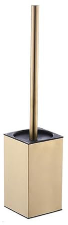 Escobilla de inodoro y soporte de acero inoxidable, de pie, mango largo, juego de escobilla de inodoro cuadrada, limpiador resistente para baño, con cepillo de plástico extraíble (dorado)