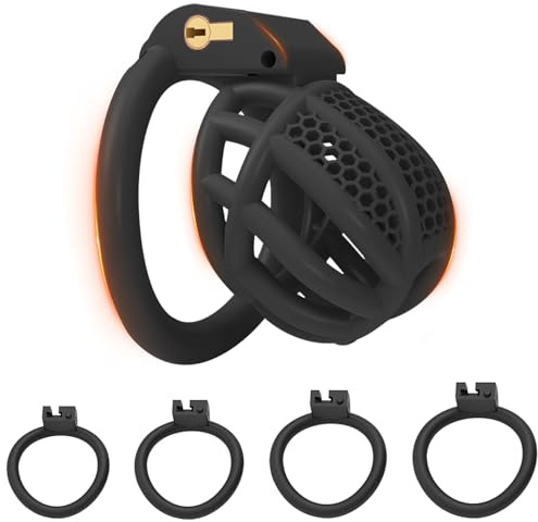 BDSMYEE Peniskäfig klein,Chastity Cage Male small Keuschheitskäfig Keuschheitsgürtel mit 4 Hodenringe,BDSMs Spielzeug hart,BDSM Set Sklaven Sexspielzeug extrem für die Männer (Schwarz, S)