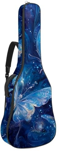 KengjuTesu 43 Zoll Akustikgitarre Softcase mit Rucksackgurt und 2 Taschen Blau leuchtende Schmetterlinge, keine Polsterung, Rucksack Wasserdicht Oxford Tuch Bassgitarre Gigbag für Konzertgitarre,