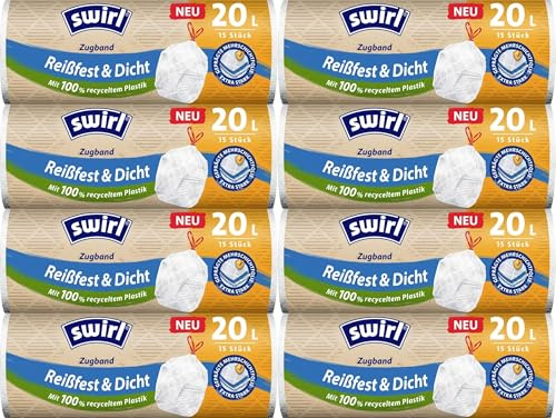 Swirl® 20 l Zugband- Müllbeutel, Karton mit 8 Rollen a 15 Stück