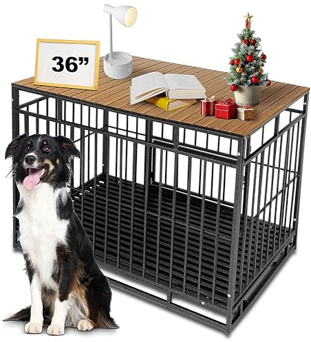 Petmystify Hundekäfig-Aufsatz mit Magneten für 91,4 cm große Kiste, Aluminium, faltbare Hundehütte, dekorative Aufbewahrung, Haustierkiste, Tisch, Walnuss (nur Topper)
