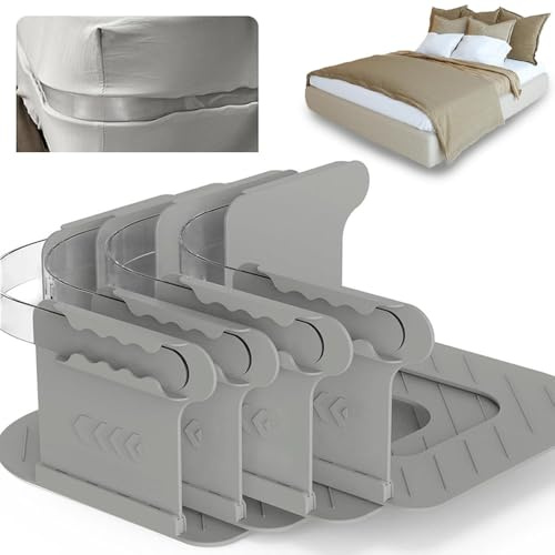 ADLUH Bettlaken Halter, Bettlakenspanner Einfach zu Bedienen Abnehmbar und Einstellbar 4 Höhen, Bed Sheet Holder, Bettlakenspanner Verstellbar für Matratzen Von 8-30cm Dick Einfacher(Grau)