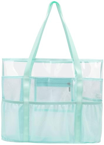 TINYAT Stor klar tygväska för kvinnor, transparent nät- och strandväska med vattentät blixtlåsficka, genomskinlig simväska för semester, Grön/906, 19x13.9x4.8 inches