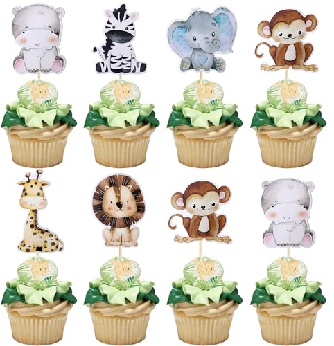 36 Stück Dschungel Tiere Tortendeko Löwe Affe Zebra Nilpferd Kuchen Deko Giraffe Elefant Wald Cupcake Toppers für Safari Tiere Thema Baby Dusche Kinder Geburtstag Party Kuchen Dekorationen