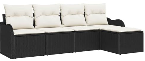 vidaXL Trädgårdsoffset med kudde med lagring 5 pcs Svart Poly rattan, Trädgård och Terrass, Modern Modulsats, Hållbar Poly Rattan-soffa, UV-beständig Utomhus Lounge, Flexibelt Utemöbel