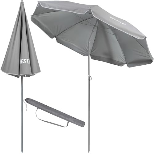 BESTIF Ombrellone da spiaggia, parasole con picchetto, 160 cm, 180 cm, asta in alluminio inclinabile, grigio., 200 cm
