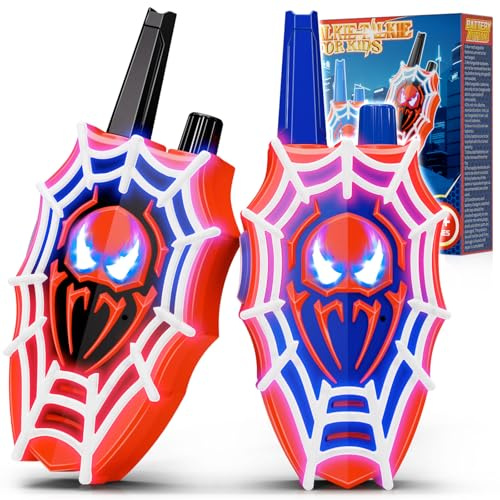 Walkie Talkies for Kids Toys for 3-12 Year Old Boys, Web w Red/Blue Light&Flashing Eye, Spider Boys Toys Age 3-9 Birthday Present for 3 4 5 6 7 8 Year Old Boy Gifts Christmas Xmas Gift Stocking Filler