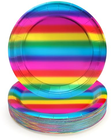 PARTY GO 50 Pcs 9 23cm Regenbogen Metallic Farbe Party Pappteller für Jungen Mädchen Kinder Geburtstag Party für 50 Gäste
