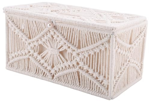 Aboiled Fazzoletto scatola copertura boho rettangolare carta fazzoletto titolare con perline fibbia macramè tovaglioli fazzoletto organizer casa