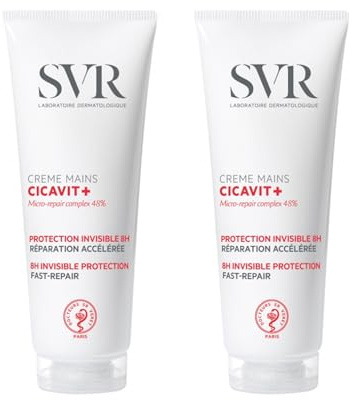 Cicavit+ Crème Mains – Soin Réparateur Intense – Nourrit, Protège 8H, Résiste aux Lavages – Peaux Abîmées & Sèches – Sans Parfum – Hypoallergénique – Fabriqué en France – Lot de 2x75g