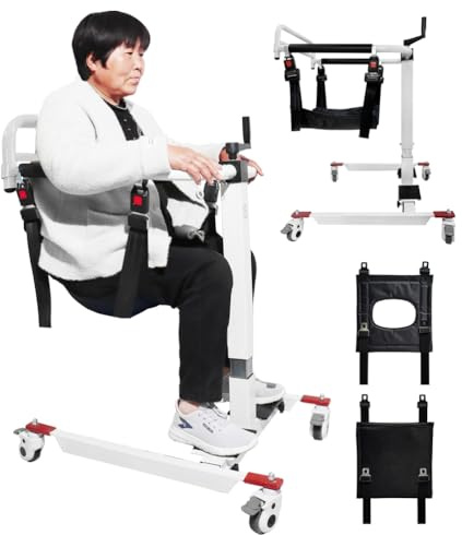 Errzom Sedia da Trasferimento per Pazienti 4 in 1, Altezza/Larghezza Regolabili, Sedia da Trasferimento con Leva di Sollevamento Manuale, Sollevatore per Disabili per Auto