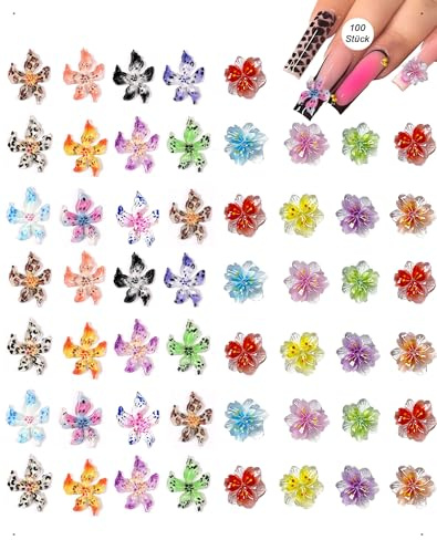 SanKristo 100 Pièce 3D Fleur Nail Charms, Breloques pour Ongles en Forme Fleurs, Nail Art Décorations et Bijoux en Résine Cristal, Hawaïen Hibiscus Charmes d'Ongles Accessoires pour Femmes DIY 2 Style
