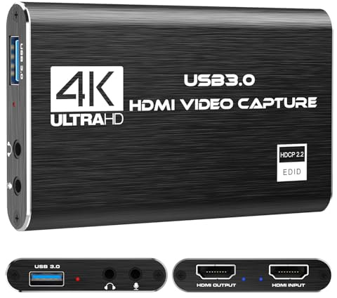 Video Capture Card, 4K HDMI Audio Capture Card Video Recorder with Mic and HDMI Loop-Out for Gaming/Live Streaming/Conference, Works for Nintendo Switch/PS5/Camera/Xbox/OBS