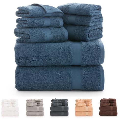 Todocama - Set di 8 asciugamani da bagno 100% cotone (550 gsm) extra morbidi, ad alto assorbimento e asciugatura rapida, 2 asciugamani da bagno, 2 mani e 4 facciali (blu marino)