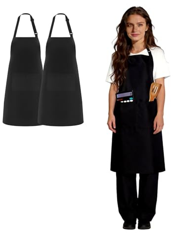 JIXUAN Black Apron 2 Pack, With 2 Pockets, Adjustable for Men & Women