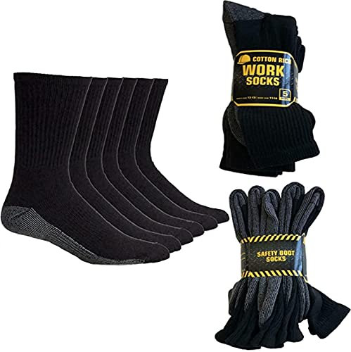 ARI Traders WORK SOCKS Men's Size 6-12 Thick Breathable Socks Heavy Duty Reinforced Heel For Steel Toe Boots-(5 Pair Black)
