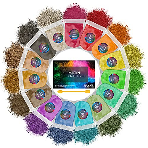 Miltin Crafts Mica Powders - 15 Vibrant Colours (5g/Bag) for Epoxy Resin Pigment, Wax Melts, Makeup, Lip Gloss, Candles, Bath Bombs, Nail Art, Soap & Slime