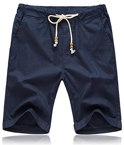 JustSun Pantaloncini Uomo Shorts Lino Cotone Corti Pantaloncini Uomo con Tasche Estivi Blu Navy M