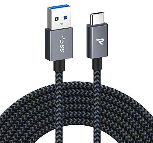 RAMPOW Cavo USB Type-C, QC3.0 Ricarica Rapida Nylon, Cavo USB Caricatore Type C USB3.0 Compatibile per iPhone 17/16/15 Pro, Samsung S22/S21/S20/S10 -Grigio 3M