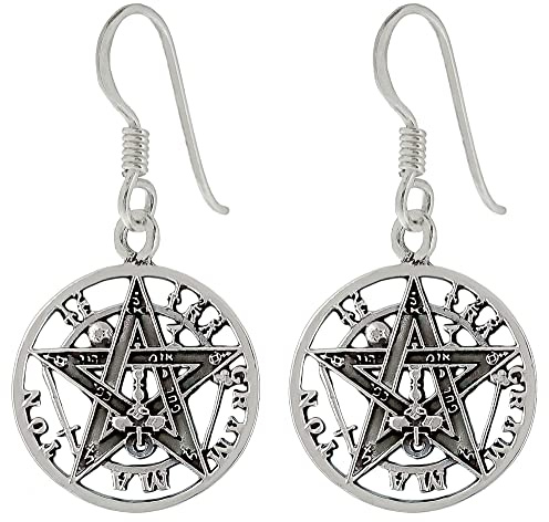 ENTREPLATA 925 sterling silver örhängen. Snörning för kvinnor och flickor. Hippy stil hänge Tetragramaton amulett 14 mm.