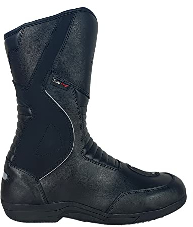 Bohmberg Viatos Bottes de moto Touring pour hommes, chaussures de motard robustes en cuir véritable, Noir, 43 EU